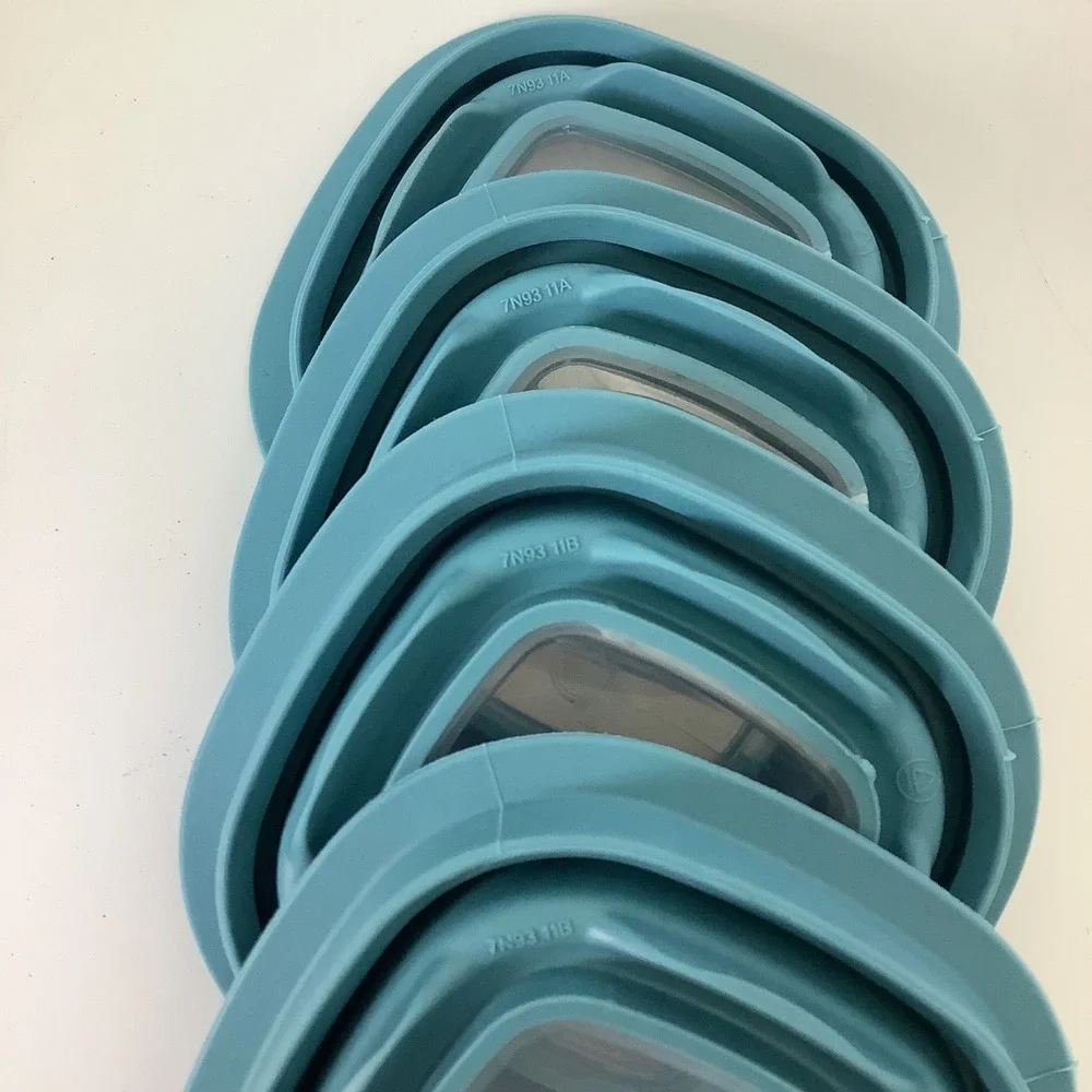 Set of 4 Rubbermaid‎ Premier Square Food Storage Container 4 Ounce w/ Blue Lids